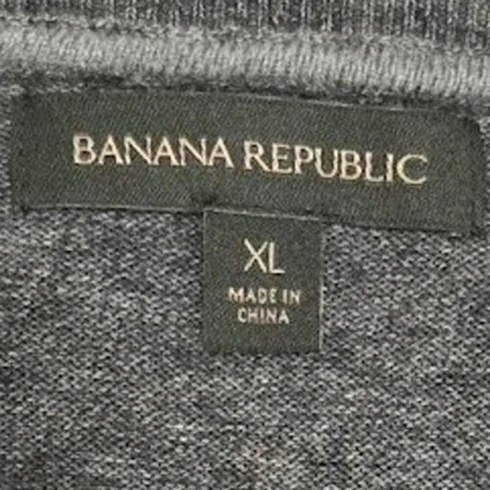 Banana Republic Men's XL‎ Gray V-Neck Sweater Elbow Patches Cotton Blend Knit